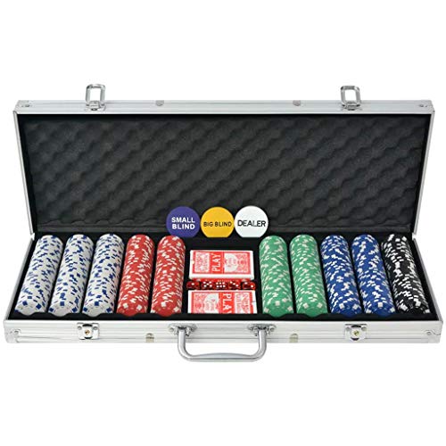 vidaXL Juego de Póker con Maletín con 500 Fichas Aluminio Set de Jugar Póquer