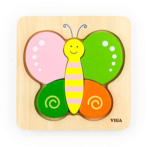VIGA-50170 VIGA Nuevos Clásicos Juguetes-0521-Mini Puzzle de Madera, Color Mariposa (50170)