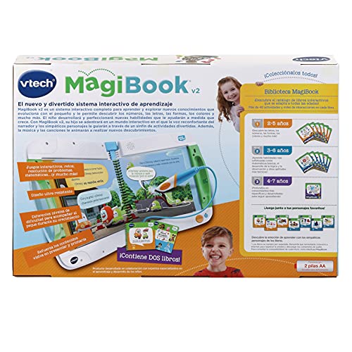 VTech- Magibook v2, Sistema de Aprendizaje Interactivo para niños +2 años, Incluye Libro Cory Bólidos + Otro de Muestra, versión ESP, Color Blanco/Verde (3480-613122)