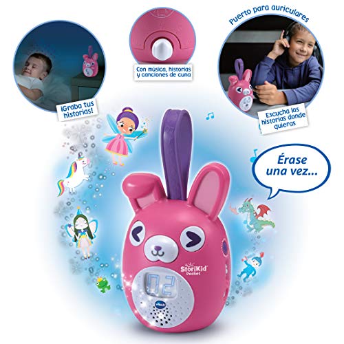 VTech StoriKid Pocket, cuentacuentos portátil para acompañar al bebé en Cualquier Lugar, Juguete +6 Meses, Graba Tus Propios Cuentos, Temporizador, Versión ESP, Color Rosa (3480-613757)