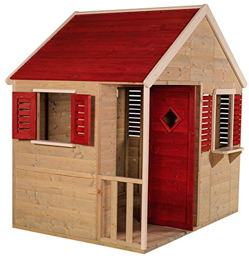 Wendi Toys M12 | Casa infantil de madera roja para exterior | Casa de juegos de jardín de verano para la actividad