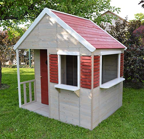 Wendi Toys M12 | Casa infantil de madera roja para exterior | Casa de juegos de jardín de verano para la actividad
