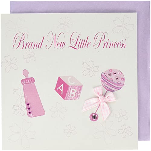 White Cotton Cards New Little Princess Marca Tarjeta Hecha a Mano, diseño de sonajero, Color Rosa