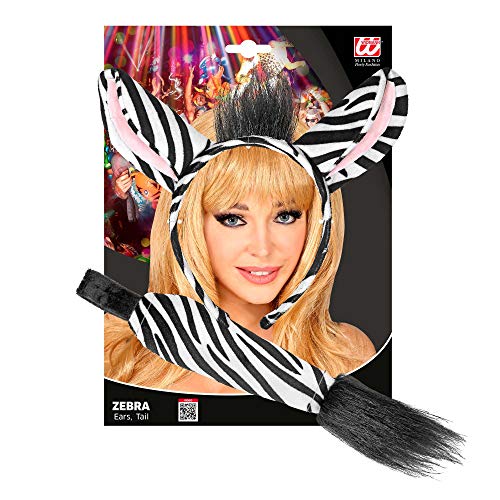 Widmann 09732 - Set de orejas y cola de cebra para mujer, color blanco/negro, talla única , color/modelo surtido