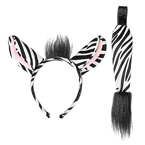 Widmann 09732 - Set de orejas y cola de cebra para mujer, color blanco/negro, talla única , color/modelo surtido