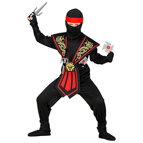 WIDMANN Disfraz infantil de ninja con juego de armas, negro y rojo, luchador, guerrero, japonés, fiesta temática, carnaval