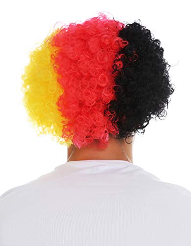 WIG ME UP- MMAM-15M Peluca Carnaval Afro hinchas del fútbol Copa Mundial Alemania Negro Rojo Amarillo