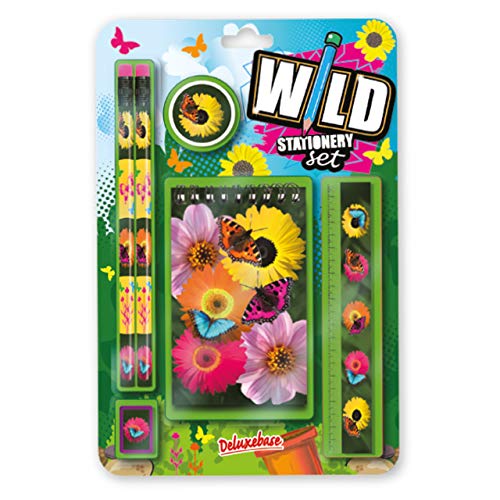 Wild Stationery Set - Mariposa de Deluxebase. Este bonito set de papelería para chicas incluye 2 lápices, goma de borrar, sacapuntas, regla y cuaderno