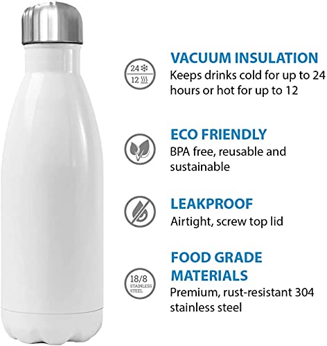 WTF What The Hell - Botella de agua (350 ml), diseño térmico de acero inoxidable, sin BPA, color blanco