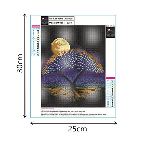 YEESAM ART Kit de pintura de diamantes 5D con forma de árbol de la luz de la luna 25 x 30 cm, para manualidades con cristales de diamante y diamantes de imitación, para bordado de punto de cruz.