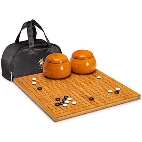 Yellow Mountain Importa juego Go de bambú, 2 centimetros reversible 19x19-13x13, piedras Paduk Go doble convexas coreanas, vidrio duro y tazones de Jujube – Juego de estrategia clásico (Baduk/Weiqi)