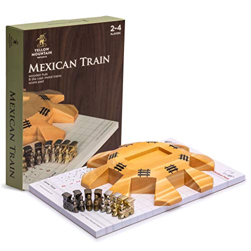 Yellow Mountain Imports Juego de Accesorios de Dominó de Tren Mexicano (Centro de Mesa de Madera, Marcadores de Tren de Metal fundido a presión y marcador de 60 hojas)