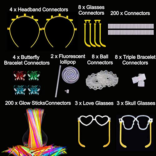 Yidaxing Pulseras Luminosas de Fiesta Colores con Conectores para Hacer Glow Sticks Pulseras, Collares, Kits para Crear Gafas Fiestas (440 pcs)