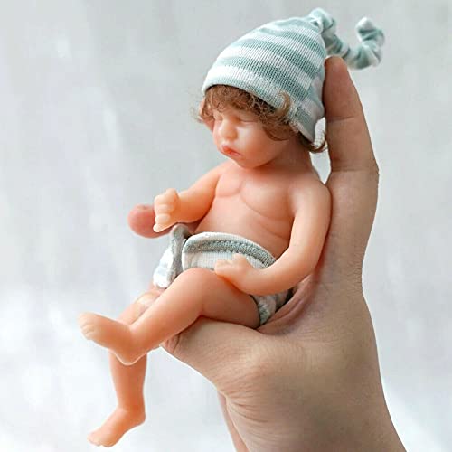 YIHANGG 6 Pulgadas Mini Bebe Muñeca Reborn Realista Muñeca Niña Recién Nacida con Pelo Rizado Enraizado Ropa Silicona De Cuerpo Completo Muñeca Durmiente 15cm