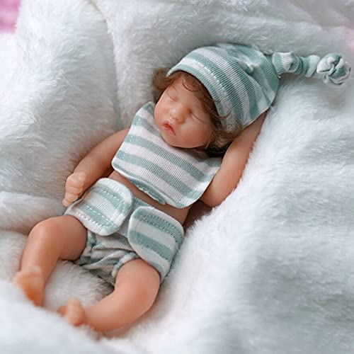 YIHANGG 6 Pulgadas Mini Bebe Muñeca Reborn Realista Muñeca Niña Recién Nacida con Pelo Rizado Enraizado Ropa Silicona De Cuerpo Completo Muñeca Durmiente 15cm