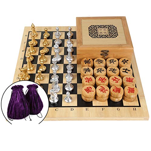 YXDO Juego de Ajedrez Juego De Ajedrez Y Madera Chess Chess Set 2 En 1 Tablero De Bambú Natural En Un Cuadro De Ajedrez De Bambú Y 2 Juegos Portátil para Viajar Tablero Ajedrez