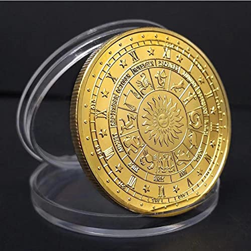 ZKPNV Monedas Conmemorativas Doce Constelaciones Zodíaco Oro Euro Astrología Leo Tarot Deseando Sol Dios Medallas De Amor De La Suerte