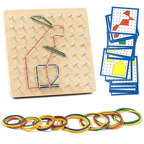 ZWOOS Geoboard de Madera Geometría Geoboard Rompecabezas de Formas Inspire la Imaginación y Creatividad de Los Niños ,Montessori Juguetes educativos Madera