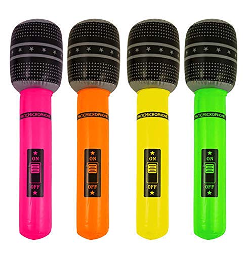 1 x Party Time Inflatable 40cm Neon Coloured Microphone (Colours May Vary)