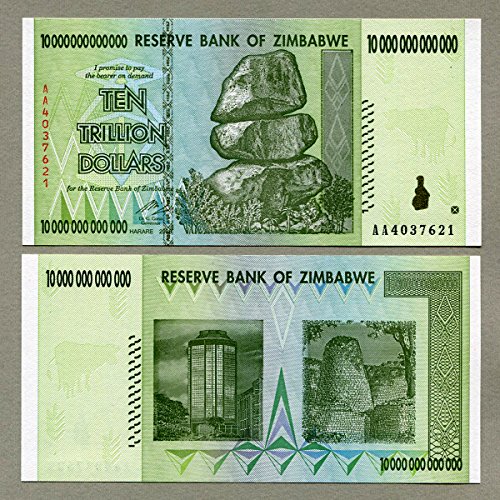 10 billetes Trillion Zimbabwe Dólar x 5 unidades