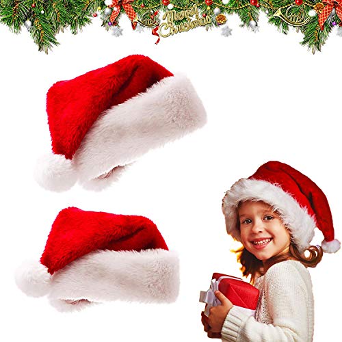 2 Gorro de Papá Noel Sombrero de Santa Gorro de Navidad para Niños Fiesta de Navidad Gorro Gorro de Papá Noel de Navidad Comodidad en Terciopelo Unisex Piel Clásica Engrosada