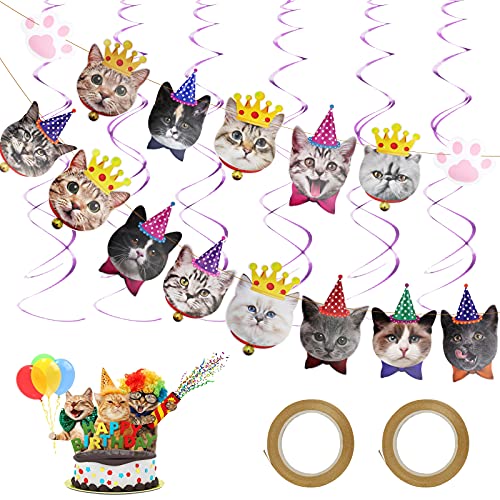 20 piezas Banner de Cara de Gato CINVEED Banner de Cumpleaños de Gato Banner de Cara de Gato para Fiestas Temáticas de Gatito Pancartas de Fiesta de Gatito Cachorro y Gato Cumpleaños