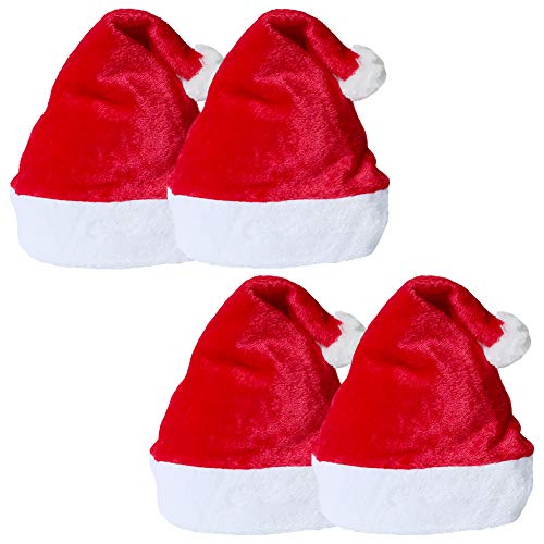 4 piezas Sombreros de Santa para adultos Sombrero de Navidad Terciopelo rojo Sombrero de felpa de invierno Gorra grande de Santa con forro suave unisex Sombreros de Navidad Suministros de disfraces