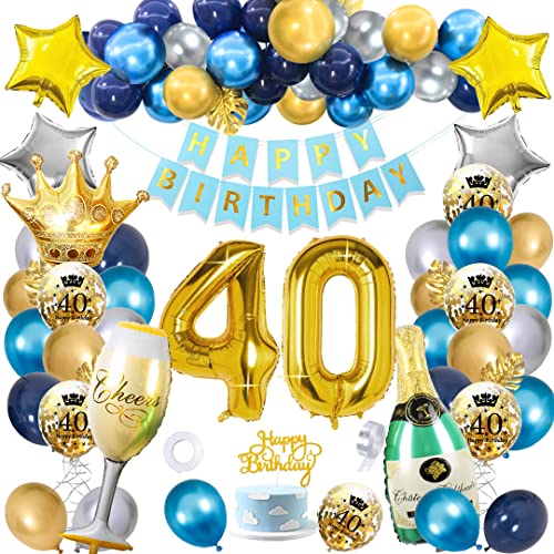 40 Cumpleaños Globos Decoracion, SWPEED Marino Azul Oro Globos Decoracion 40 Cumpleaños Hombre, Happy Birthday Decoracion 40, Globos de cumpleaños 40, Decoracion Fiesta 40 años Cumpleaños