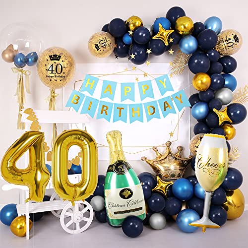 40 Cumpleaños Globos Decoracion, SWPEED Marino Azul Oro Globos Decoracion 40 Cumpleaños Hombre, Happy Birthday Decoracion 40, Globos de cumpleaños 40, Decoracion Fiesta 40 años Cumpleaños