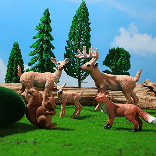 5 Juguetes de Figuras de Animales de Bosque y 30 Modelos Mixtos de 1,18-6,30 Pulgadas Árbol en Miniatura Accesorios para Cumpleaños, Toppers de Tartas Decoración de Mesa, Navidad