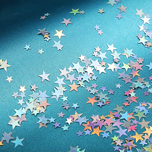 60 g Star Confetti Glitter Star Table Confeti Metallic Foil Stars para fiestas, bodas y festivales (plata holográfica, 10 mm y 6 mm)