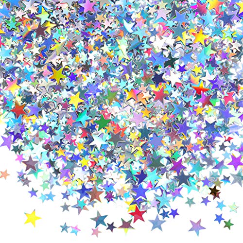 60 g Star Confetti Glitter Star Table Confeti Metallic Foil Stars para fiestas, bodas y festivales (plata holográfica, 10 mm y 6 mm)