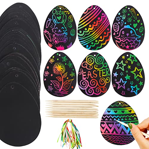 60 Hojas Papel de Rascar Huevos Pascua Scratch Art con Cintas y Lápices Dibujos Láminas para Regalo Pascua Manualidades de Papel Arte Diy