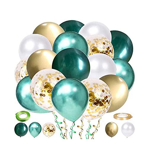 80 Piezas Globos Metalicos, Globos de Confeti Dorado, Globos de Látex de Oro Blanco Verde para Decoración de Cumpleaños, Bodas, Decoración de Fiestas, Fiestas de Cumpleaños Infantiles