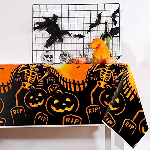 Abnaok Mantel de Halloween decorativo, 137 x 180 cm, desechable, rectangular, diseño de calabaza terrorífica, para Halloween y fiestas, decoración interior y exterior, Halloween
