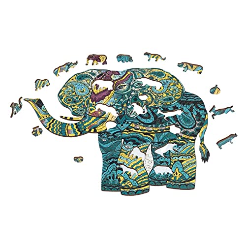 ACTIVE PUZZLES Puzzle de Madera de Elefante con Piezas únicas de Animales 33 x 37 cm 190 Piezas