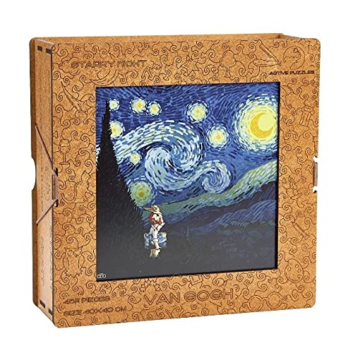 ACTIVE PUZZLES Puzzle de Madera Van Gogh Noche Estrellada con Piezas de diseños únicos 40 x 40 cm 457 Piezas