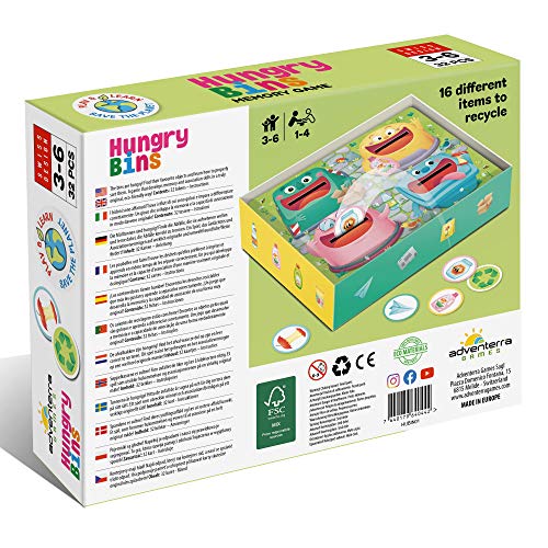 Adventerra Games Hungry Bins Aprendamos a Reciclar | Juegos De Mesa, Juegos De Caja, Juegos para Niños De 3 Años, Juegos Educativos Montessori, Juegos Ecológicos, Juego De Memoria