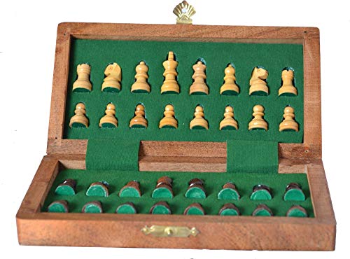 Ajuny Juego de ajedrez magnético de madera con piezas de ajedrez tablero de juego plegable con almacenamiento regalos para la familia 7x7 pulgadas