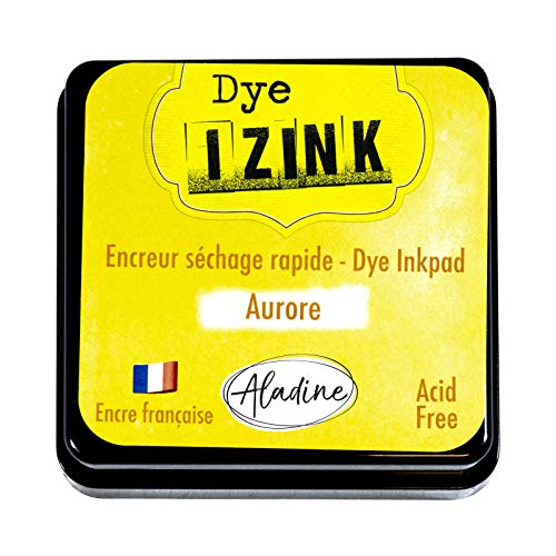 Aladine Izink Dye Aurore – Tinta de Secado rápido para Sellos y Plantillas – Álbum de Recortes y Tarjetas Creativas – Tinta Francesa – Tamaño M – 5 x 5 cm – Color Amarillo