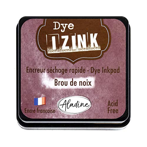 Aladine Izink Dye – Tinta de Secado rápido para Sellos y Plantillas – Álbum de Recortes y Tarjetas Creativas – Tinta Francesa – Tamaño M – 5 x 5 cm – Color marrón nogalina