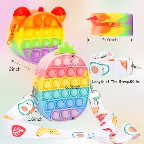 Alexsky Bandolera Pop para niñas y mujeres, Big Pop Monedero Bolsos Bonitos sensoriales de silicona con dibujos animados para estudiantes y niños (arco iris, piña y oso)