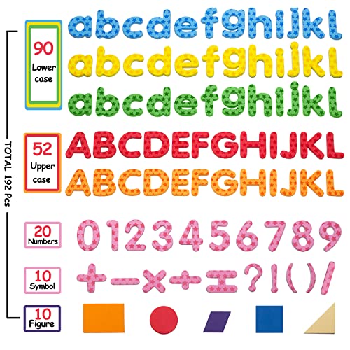 Alfanumérico magnético, 192 Piezas de Juego de Espuma de 9 Colores (con Bloques y símbolos Estampados), Regalo con imán de Letras para niños y niños pequeños