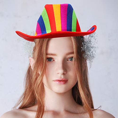 Amosfun Party Sombrero colorido de payaso a rayas patrón superior sombrero de payaso cosplay arco iris sombrero decorativo escenario para festival bola banquete