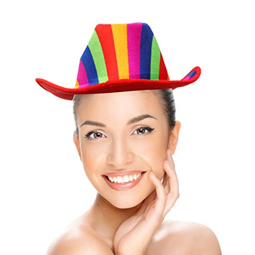 Amosfun Party Sombrero colorido de payaso a rayas patrón superior sombrero de payaso cosplay arco iris sombrero decorativo escenario para festival bola banquete