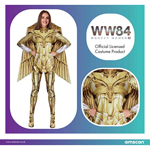 amscan 9906680 Disfraz oficial de Warner Bros DC Comics con licencia Wonder Woman Gold Hero Fancy Dress WW84 (talla de vestido del Reino Unido 8-10)