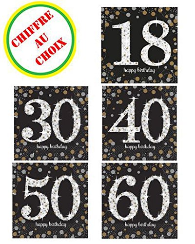 Amscan - Chispeante 60 Cumpleaños Celebración, 16 Servilletas, color negro y dorado