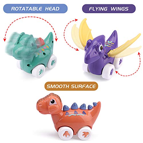 AmyBenton Coches de juguete de dinosaurio para niños – Dino Pull Back Coches – Juego de 6 – coche de juguete para bebé para 1 año