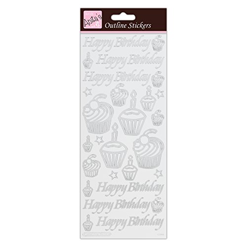 Anita's - Pegatinas para Cupcakes de cumpleaños, Color Plateado sobre Blanco