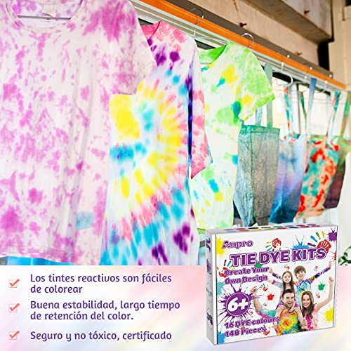 Anpro Tinte Ropa Tie Dye- 148 Kits de Teñido Anudado de Bricolaje, 100 ml/Botella, 16 Tipos de Teñido Anudado Textil Brillante, Kits de Arte Tie-Dye Adecuados para Niños y Adultos